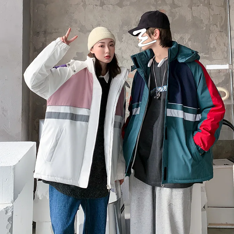 couple clothes women long casual outwear patchwork oversized winter coat men streetwear Korean style 2021 new tops