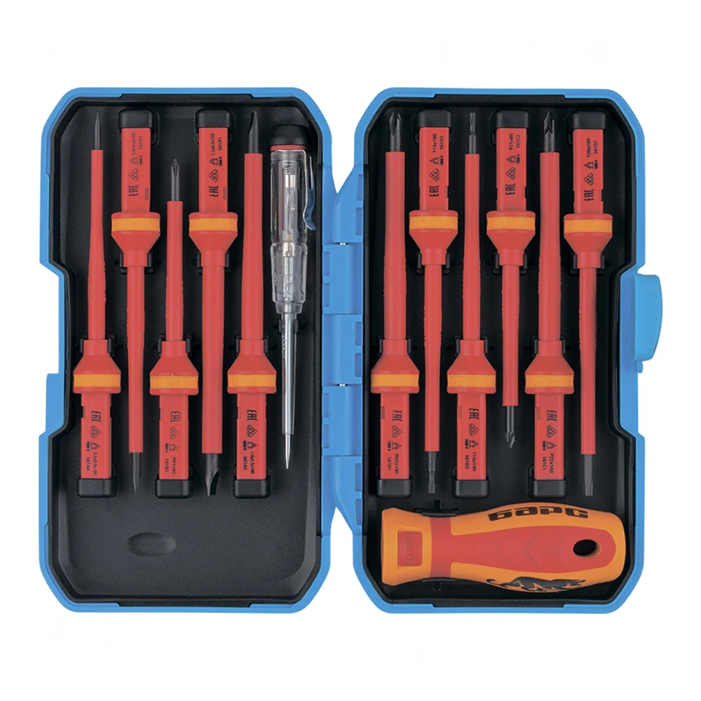 Отвертка диэлектрическая с насадками Барс 11787 (В комплекте 13 предметов