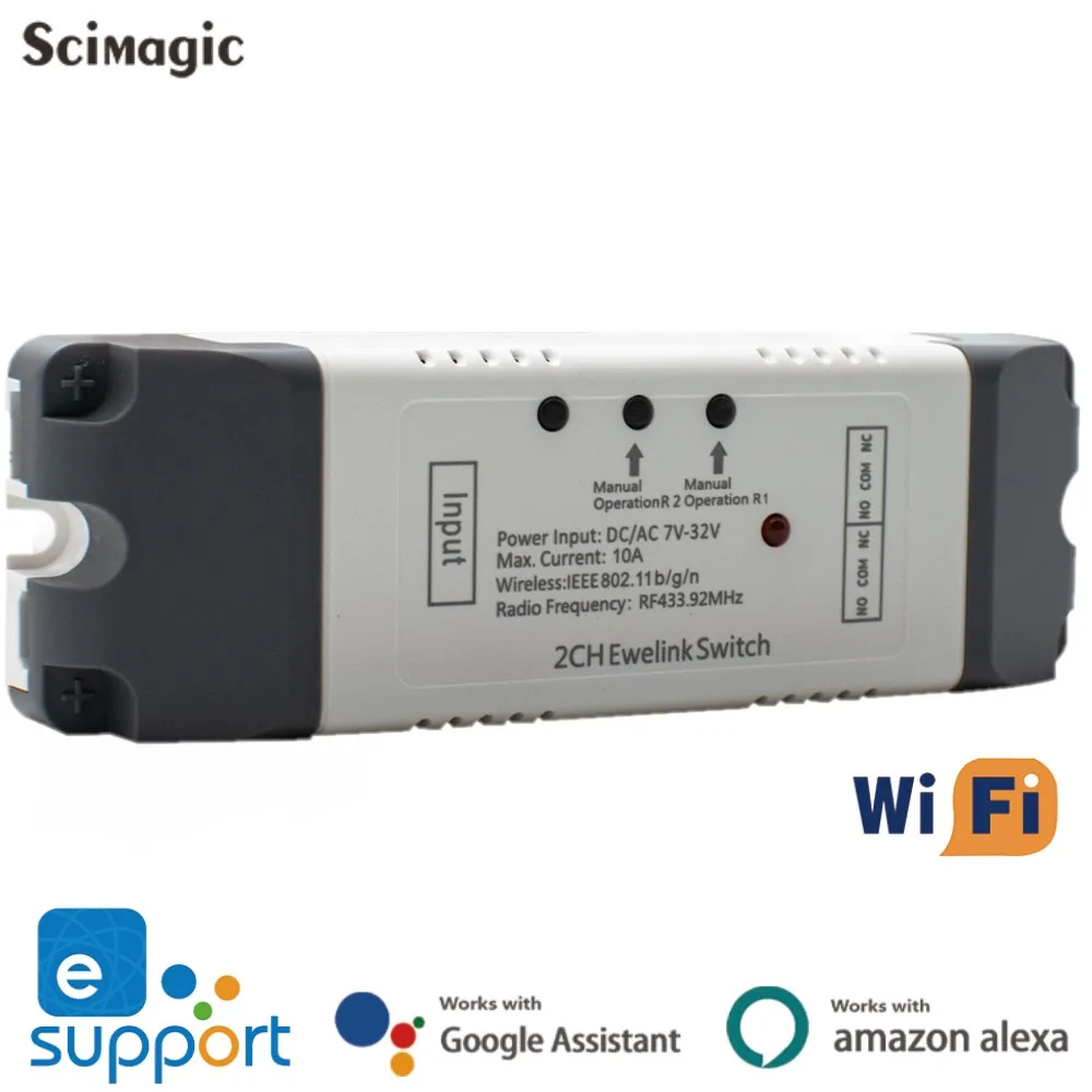 

Умный пульт дистанционного управления eWelink 2CH Wi-Fi RF для гаражных дверей, совместим с Alexa Echo Google Home, не требует концентратора, 1-5 шт.