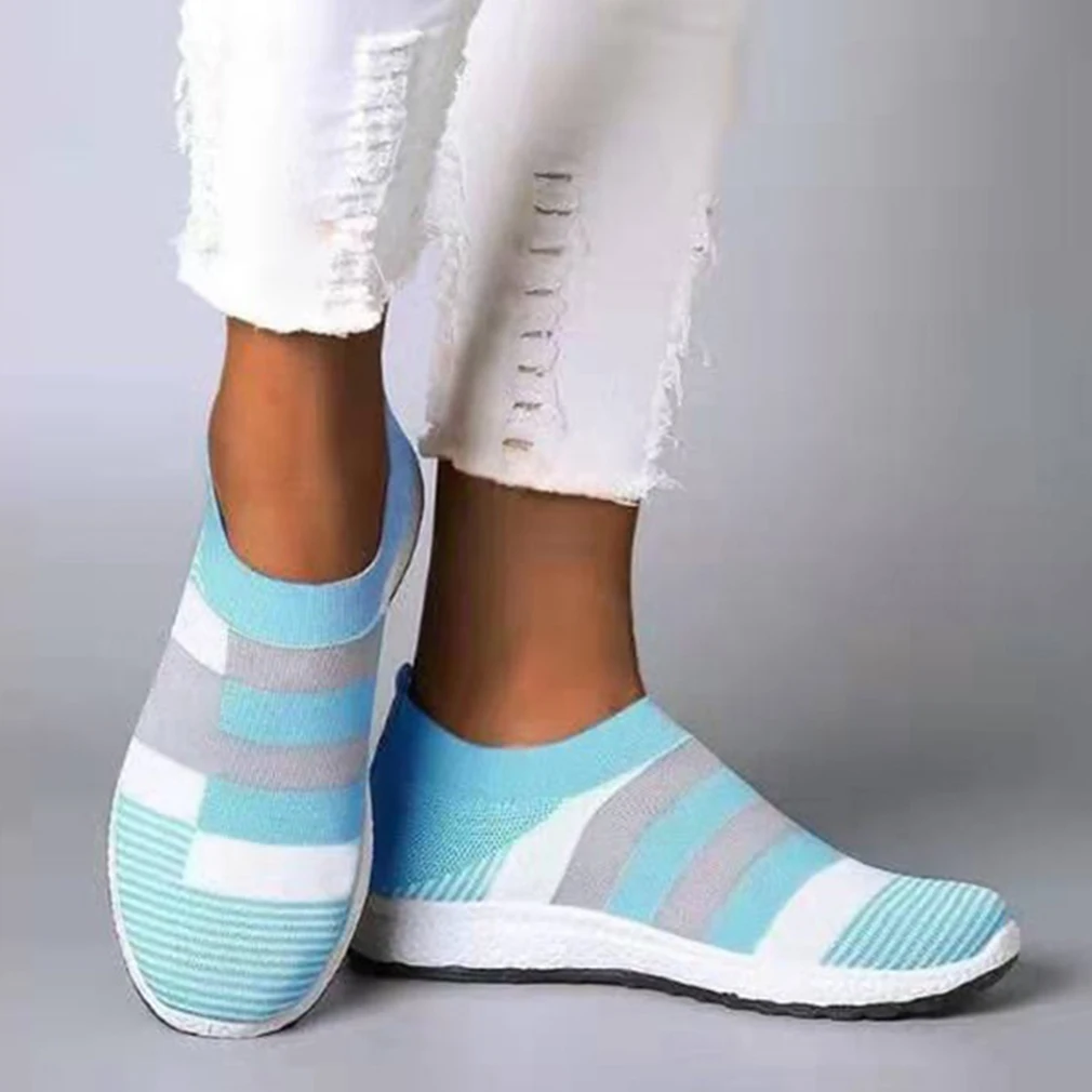 

2022 New Summer Women Sneakers Shoes Outdoors Breathable Mesh Slip-On Flat Women Loafers Casual Sports Sock Shoes 4 Color