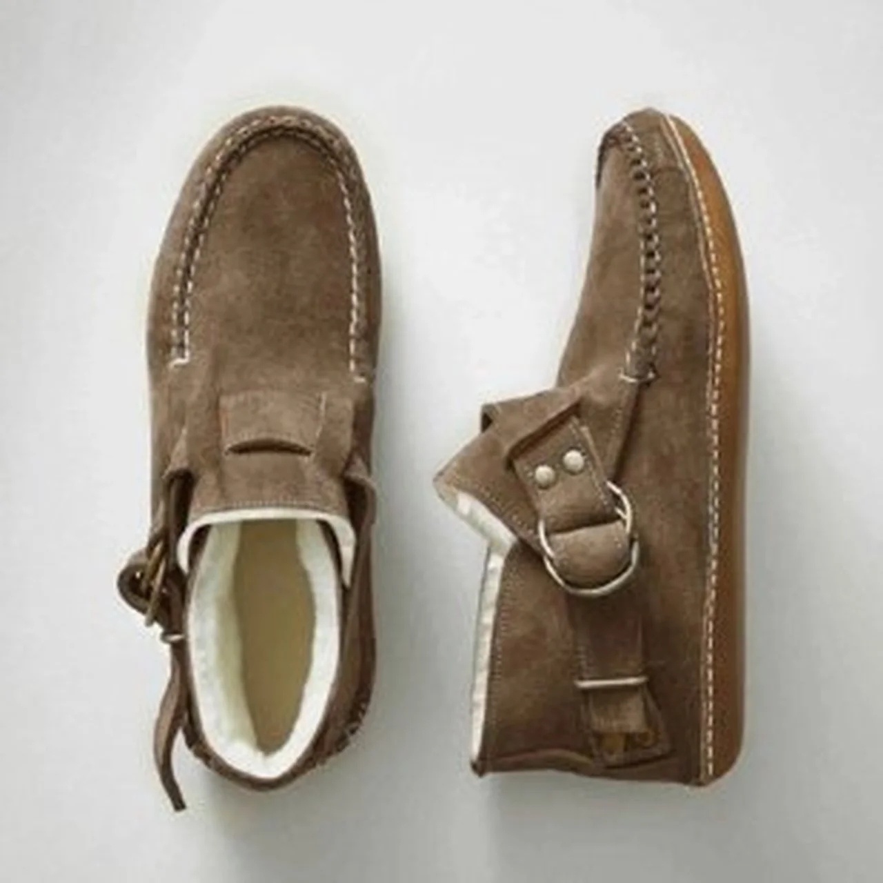 Ladies Ankle Boots 2021 Fall Suede Winter Warm Boots Women Sewing Flat Shoes Ladies Fashion Buckle Short Shoes Large Size