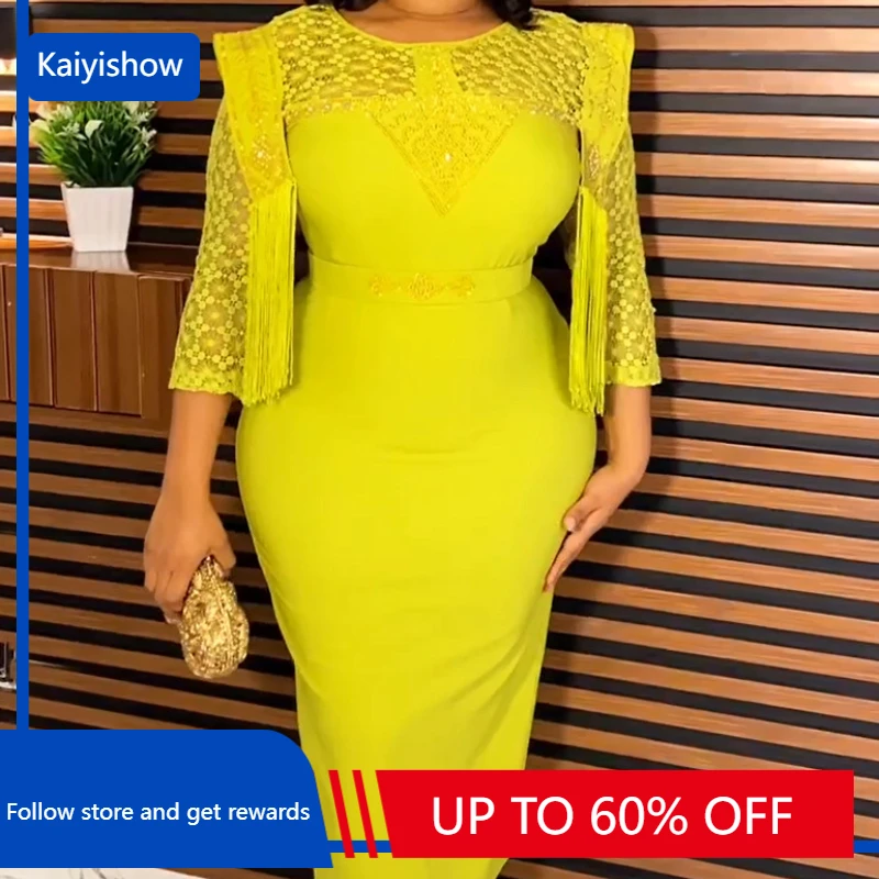 

Африканские платья для женщин, весна-осень, Африканское платье с рукавом 3/4 и круглым вырезом из полиэстера, черное, белое, красное, с кисточками, искусственное платье, африканская одежда