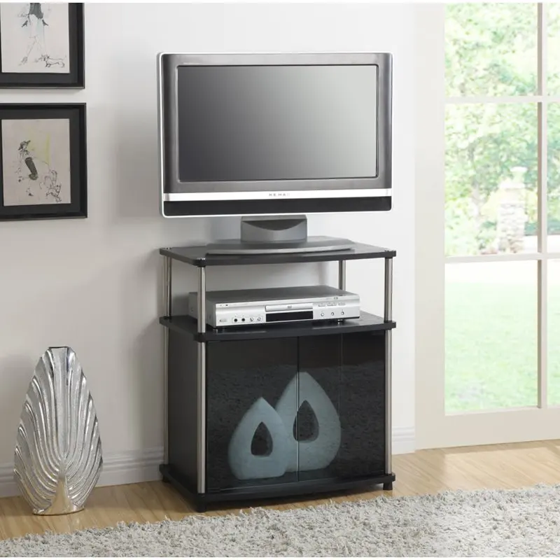 

No Tools Stand with Black Glass Cabinet for TVs to 25", Multiple Colors