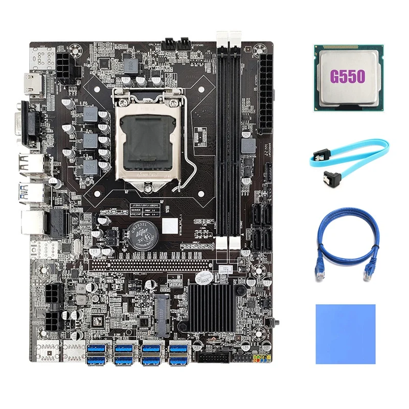 

1Set LGA1155 B75 BTC Mining Motherboard Motherboard With G550 CPU+SATA Cable+RJ45 Network Cable+Thermal Pad