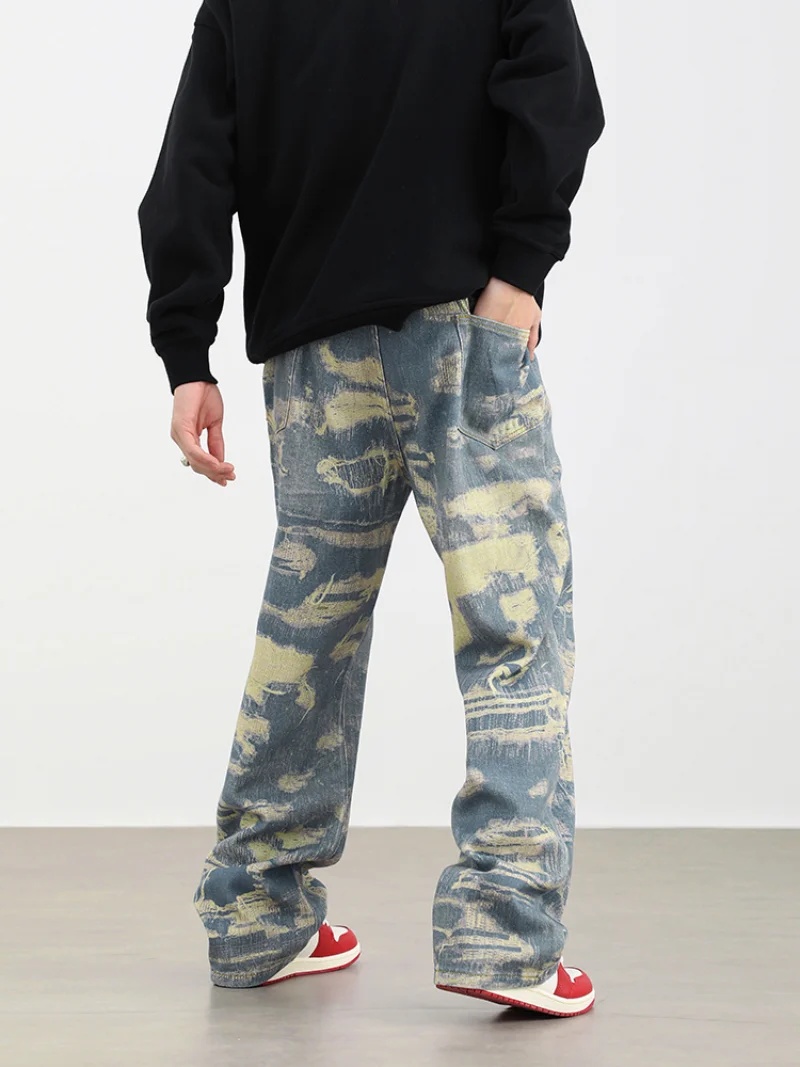 Men Fake Ripped Destroied 3D Printed Denim Jean Pants Fashion Biker Jeans Streetwear Loose Straight Pants Jogger Y2k Men’s Jeans