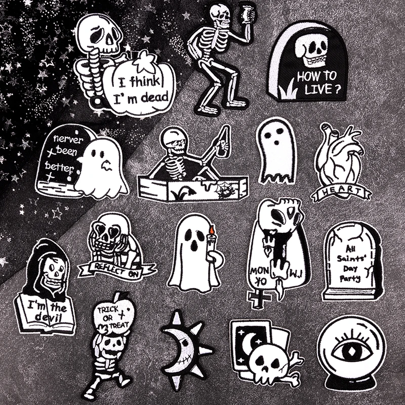 Черно-белая нашивка с черепом на Хэллоуин для одежды | AliExpress