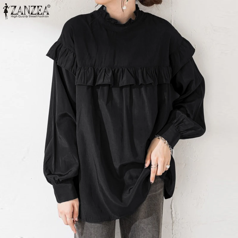 

Women Spring Solid Shirt ZANZEA Vintage Long Sleeve Ruffles Blouse Fashion Blusas Elegant Work Office OL Tops Oversized Chemise