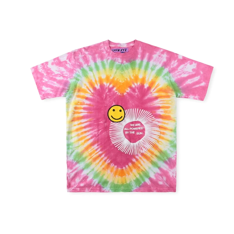 

Kanye Tie Dyed Short Sleeve T-shirt CPFM Collaborating Smiling Face Foam 3D Relief Printing