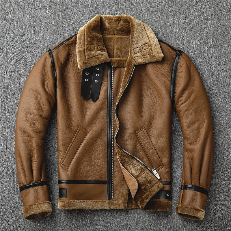 

Aoottii 100% Genuine Leather Jacket Men Clothing 2022 Motorcycle Natural Sheep Shearling Real Fur Coat Man Chaqueta Cuero Hombre