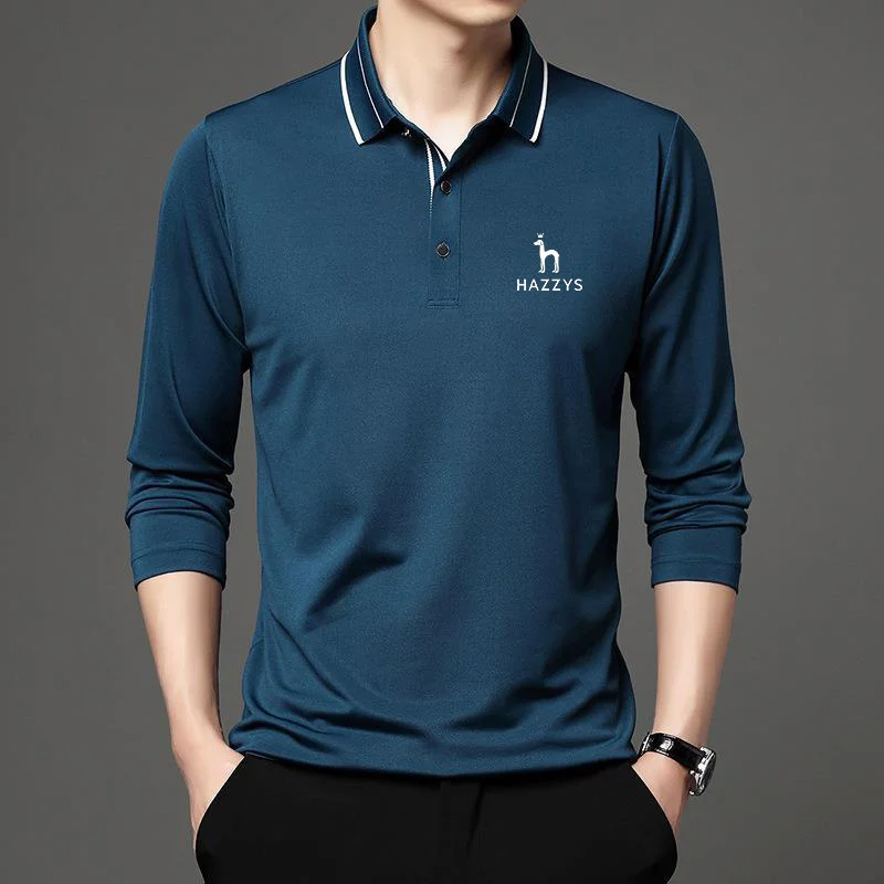 HAZZYS Men Spring Summer Autumn New Long Sleeve Thin T-shirt Young And Middle-aged Casual Lapel Dad Men's Wear