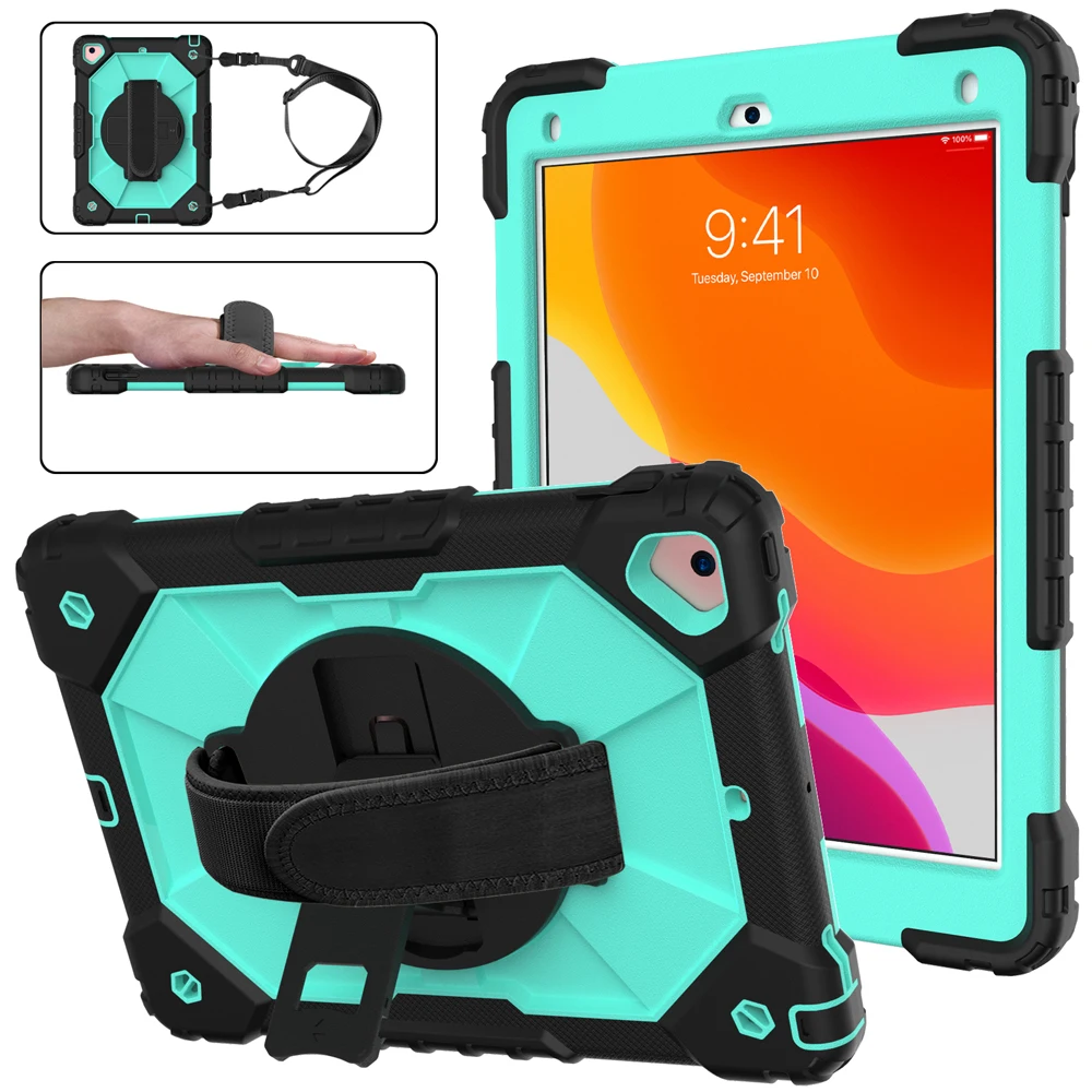 

For iPad 9.7 Case 2018 2017 iPad 6th 5th Generation Heavy Duty Shockproof Rugged Hybrid Cover with Kickstand Hand Shoulder Strap