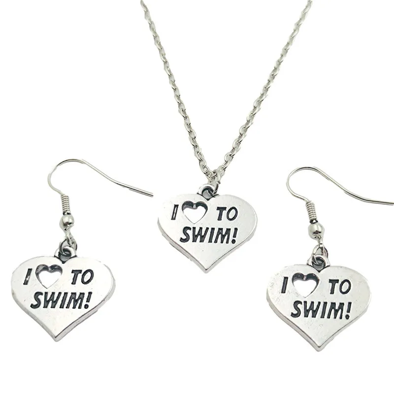 

I Love Swim Jewelry Set Creative Earring Necklace Sets, Fashion Women Birthday Girl Gifts