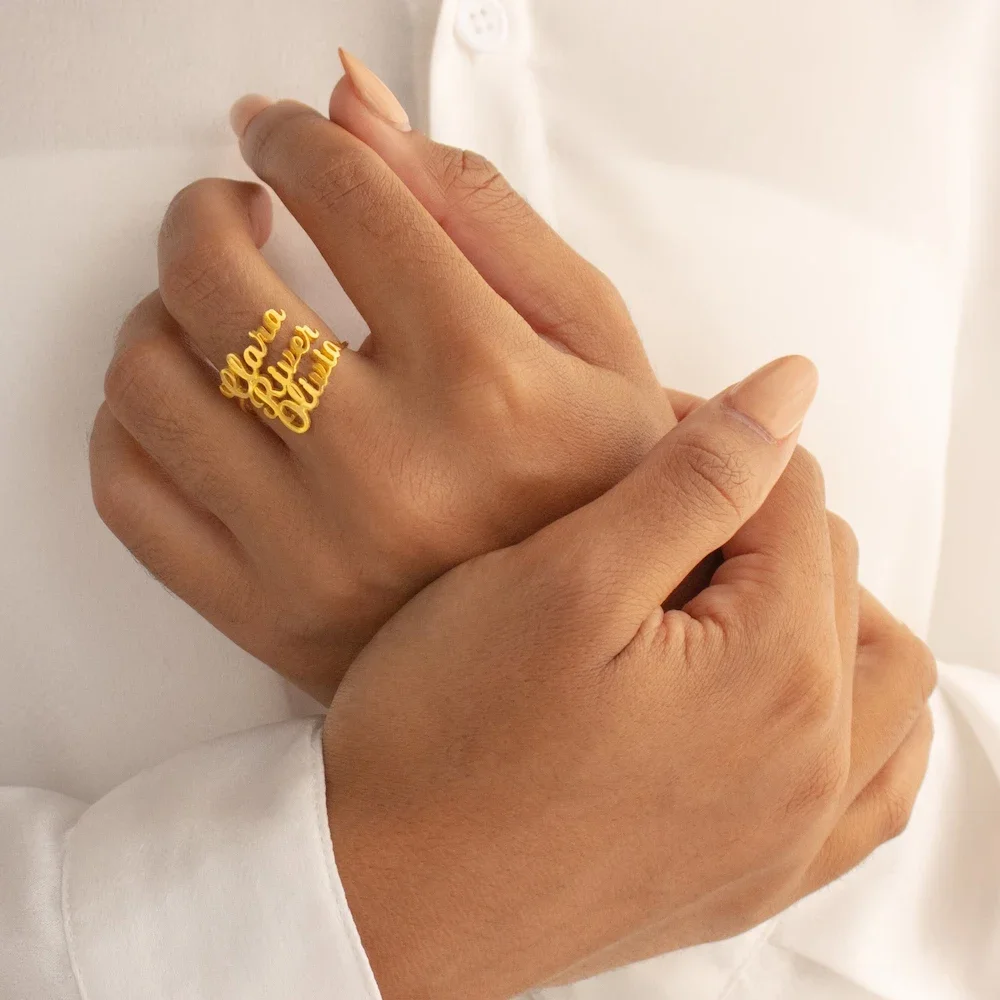 Женское кольцо с именем на заказ для женщин золотого цвета персонализированным