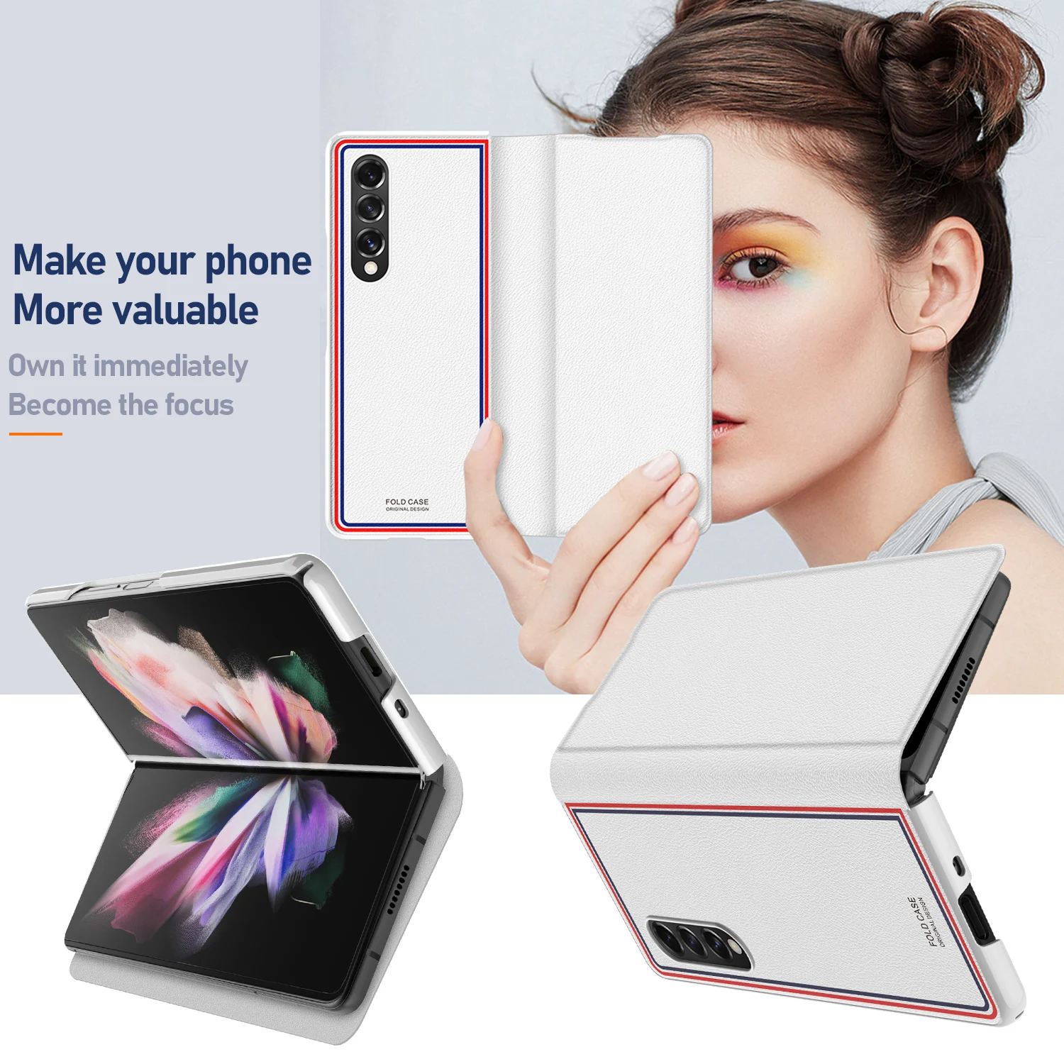 

Anti-Sweat Leather Mobile Phone Case for Samsung Galaxy Z Fold3 Fold 3 5G Fashion Full Protection Cover Coque