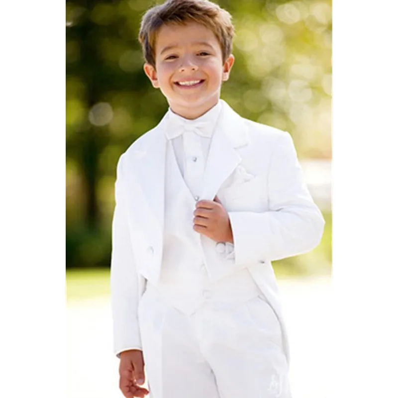 

New Style Notch Lapel Children Tailcoat Custom Made White kid suits boy wedding suit Boy's Formal Wear Tuxedos Jacket+Pants+Vest