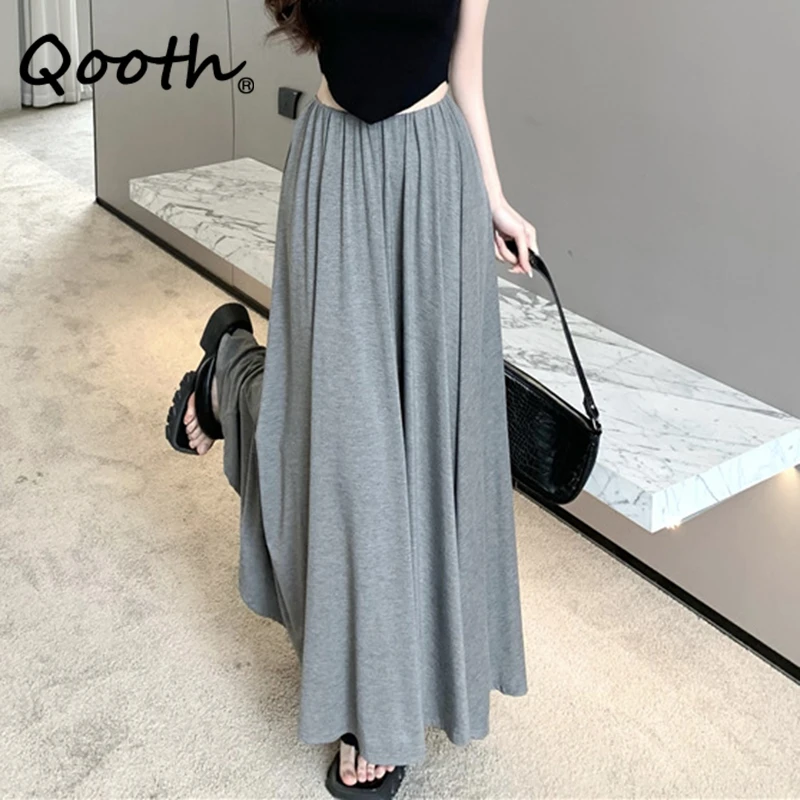 Женская Повседневная Серая Длинная Юбка Модная Однотонная Плиссированная