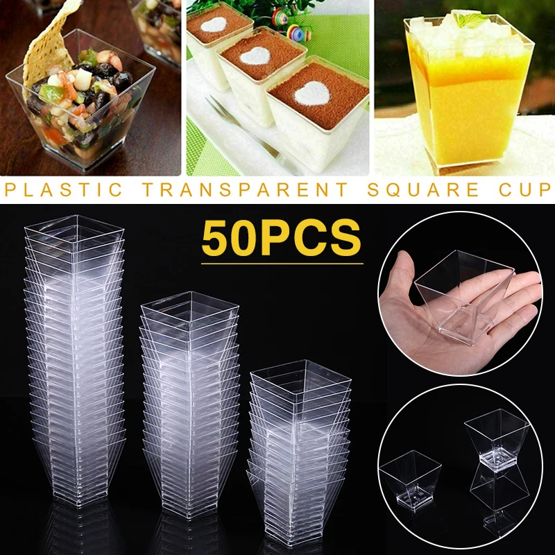 

New 50pcs 60ml Plastic Disposable Party Tableware Dessert Cup Durable Transparent Kitchen Pudding Jelly Cup