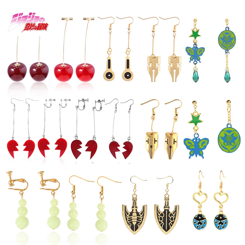 

Anime JoJo Bizarre Adventure Drop Earrings Cosplay Props JOJO Kakyoin Noriaki Cherry Earrings Ear Clip Men Girl Jewelry Gifts