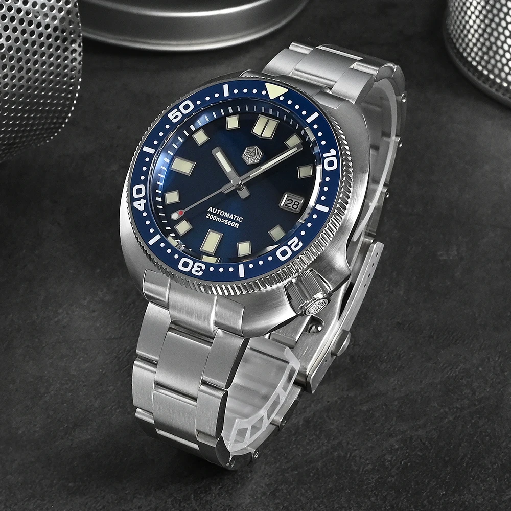 

San Martin Luxury Men Watch 44mm New Turtle Diving NH35 Automatic Mechanical Wristwatch Sapphire Bracelet 20Bar Luminous Relojes