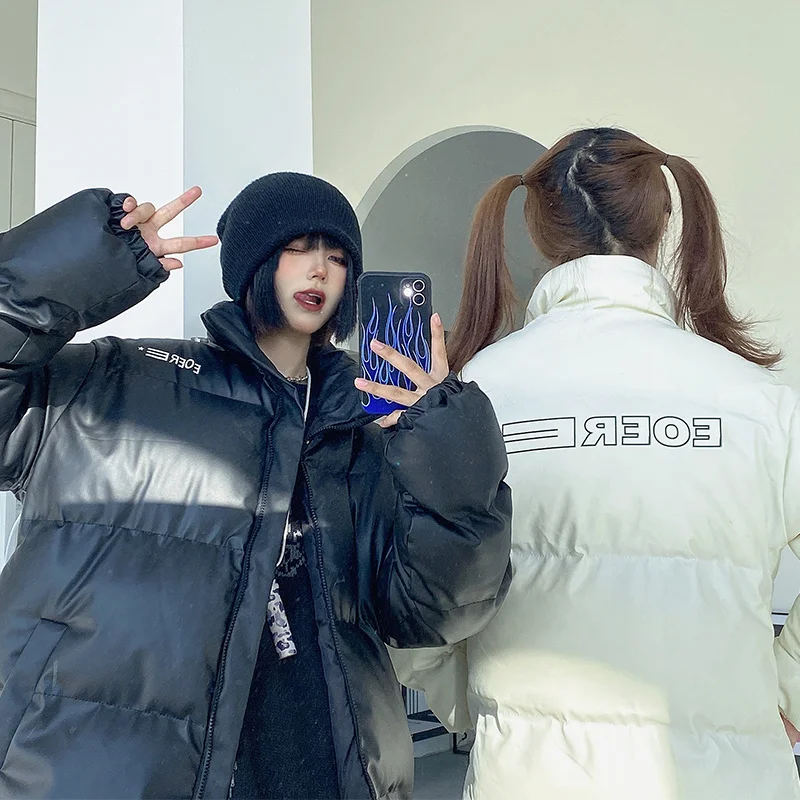 Cotton Padded Clothes Women's 2021 New Ins Winter Down Coat Letter Printing Loose Stand Collar Thickened Women Jacket