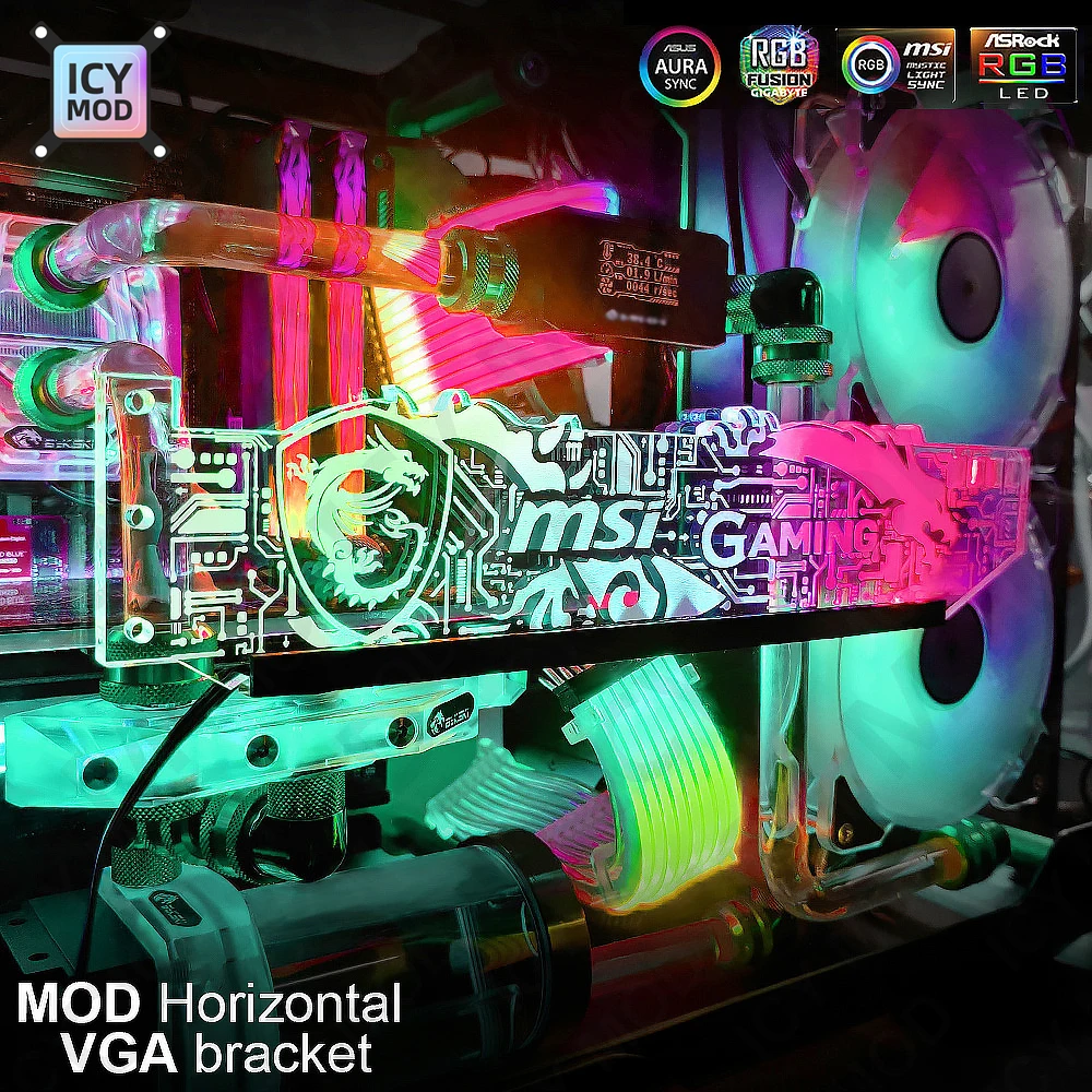 Customize RGB GPU Bracket Horizontal VGA Holder Customizable Video Card Support AURA 12V4PIN Custom MOD Water Cooler 5V3Pin