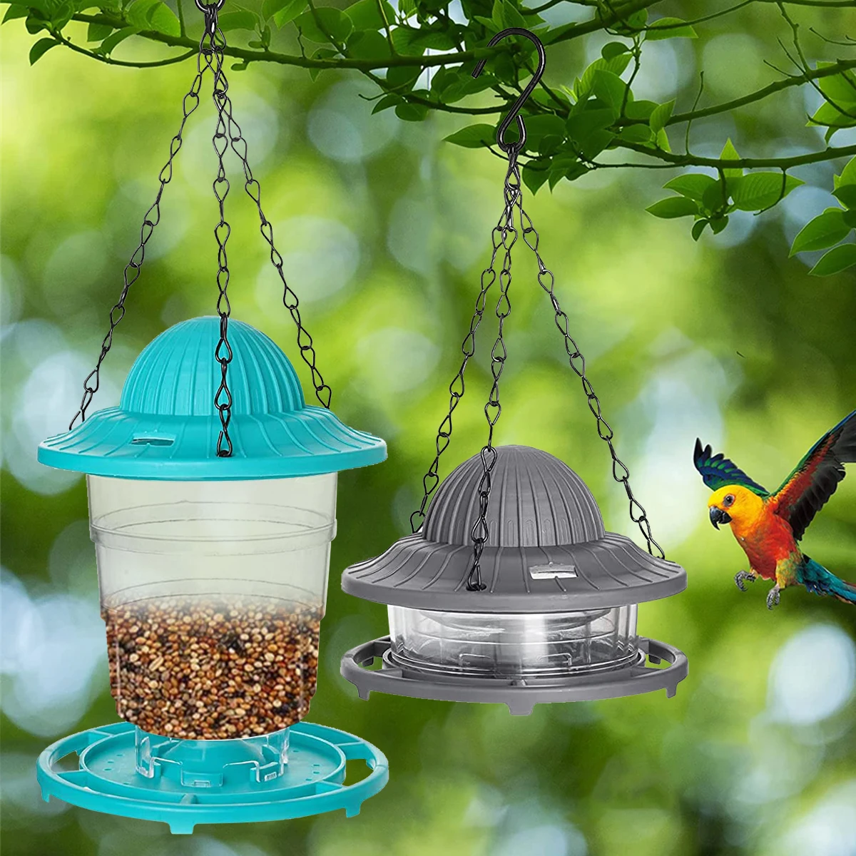 

520ML Large Bird Feeder Hanging Seed Feeder Wild Bird Seed Feeder with 6 Feeding Ports and Waterproof Roof