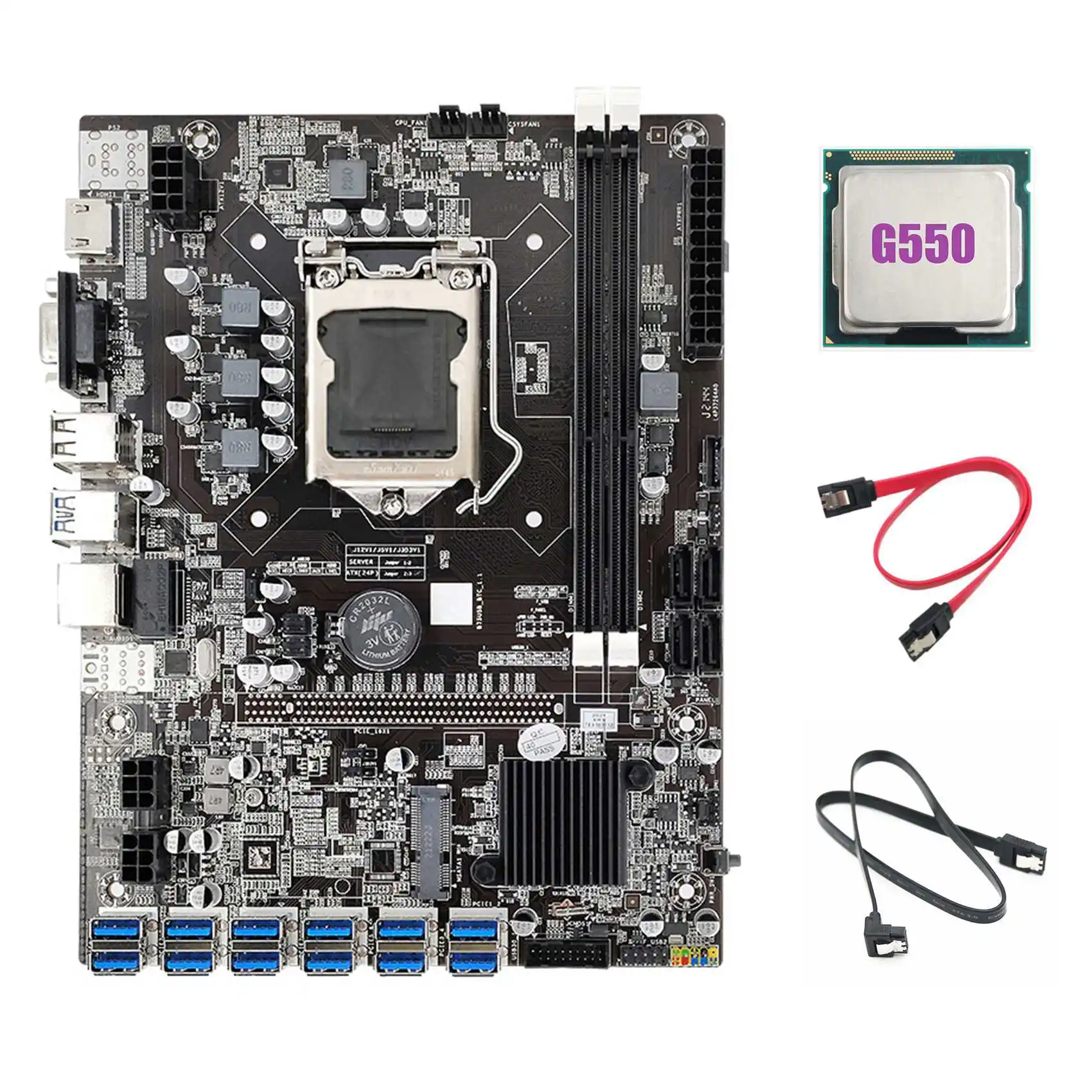 B75 BTC Mining Motherboard+G550 CPU+2xSATA Cable 12 PCIE to USB3.0 Adapter LGA1155 DDR3 B75 USB ETH Miner Motherboard