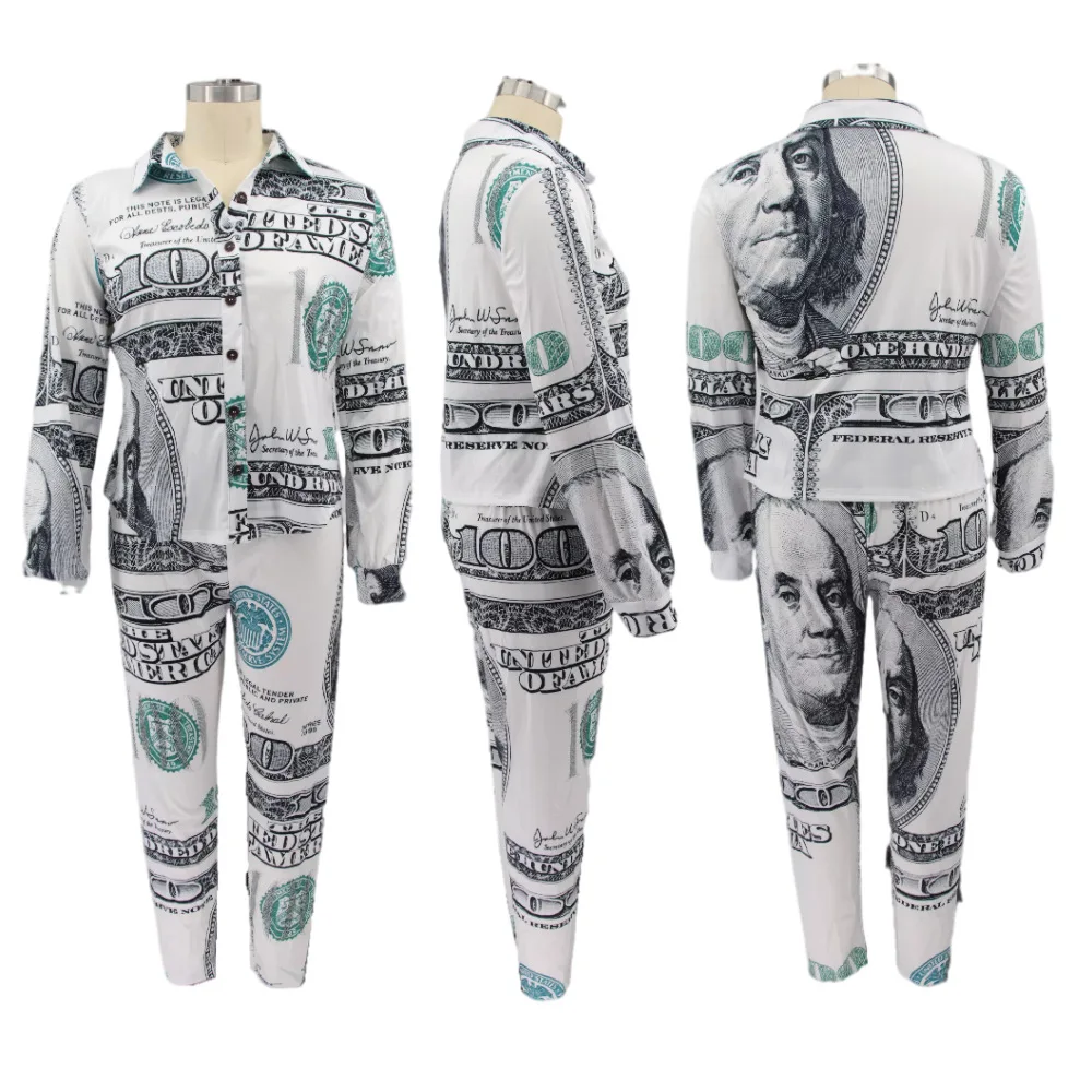 EOENKKY Plus Size 2-Piece Sets Autumn Women Print Shirt and Pants Sexy Sweatshirt Outfit Female Dropshiping Tracksuit Wholesale