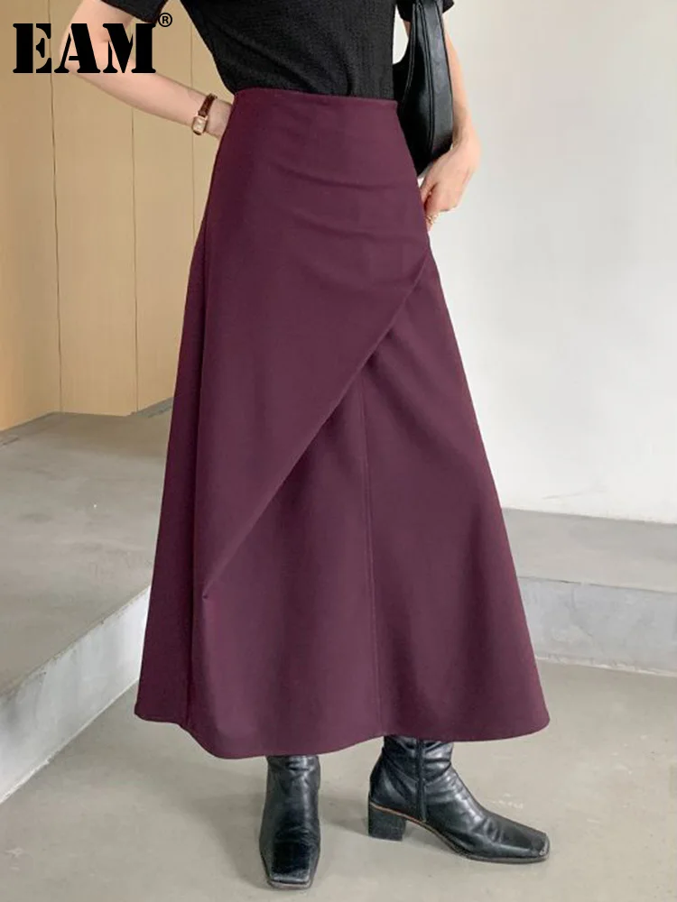 

[EAM] High Waist Black Asymmetric Pleatd Casual Loose Fit Half-body Skirt Women Fashion Tide New Spring Autumn 2023 1DF4594