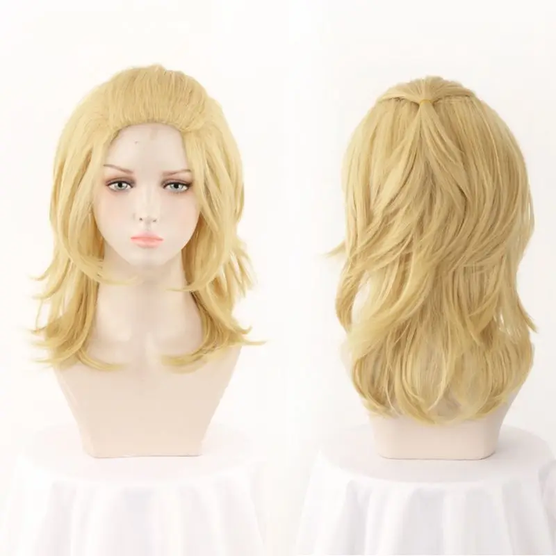 

Anime Tokyo Revengers Mikey Manjiro Sano Cosplay Costume Wig Half Up Hairstyle Gold Middle Length Halloween Party Accessories