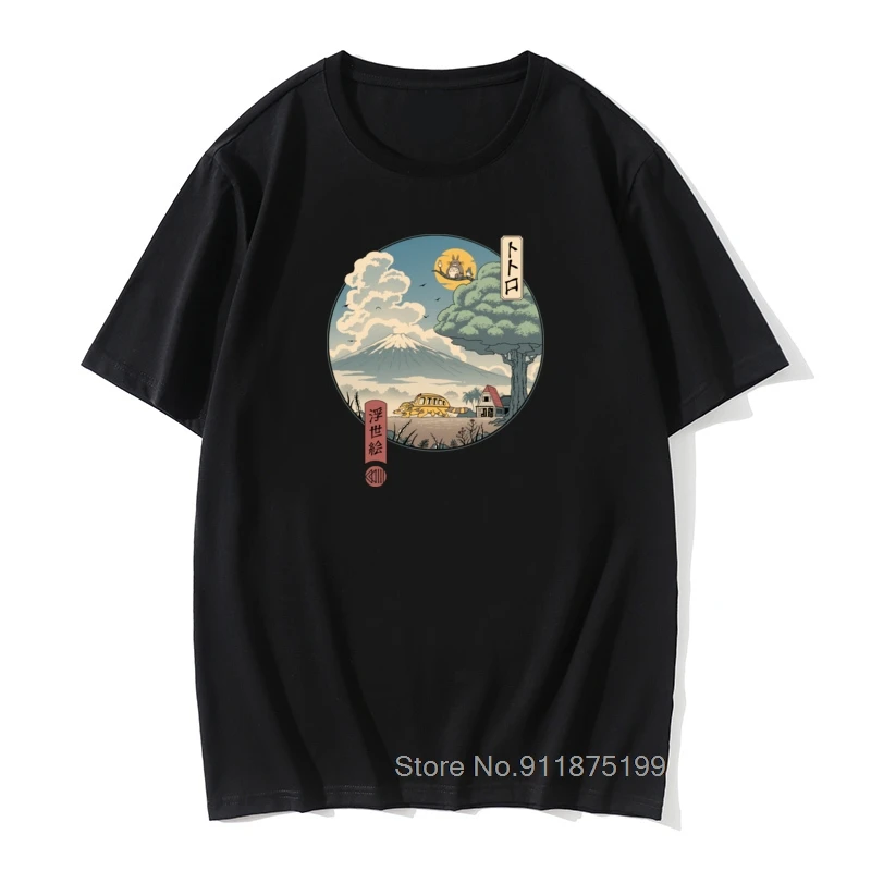 

Neighbors Ukiyo-e Cotton Fabric T-Shirt for Men Classic Japan Style Short Sleeve T Shirt Popular Anime Totoro Tshirt