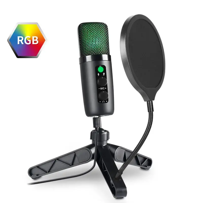 

Hot Podcast Recording Premium Tripod Condenser Microphone RGB Usb Gaming Micro Phone Mic Live Broadcast Music Singing New