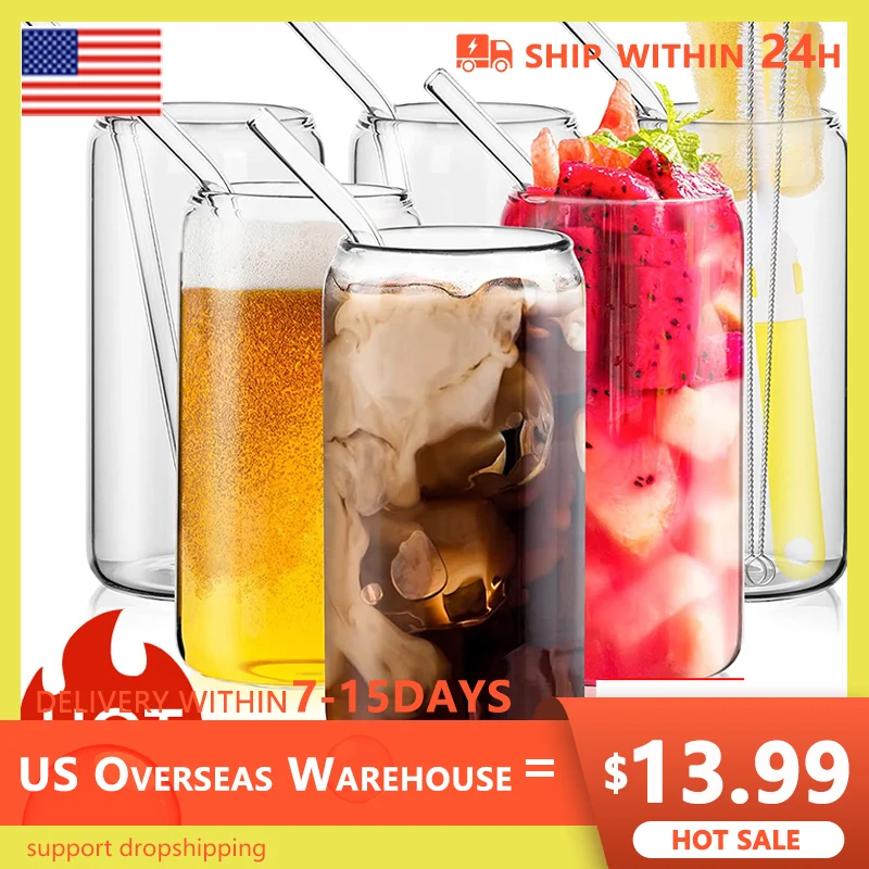 

550ml/680ml Glass Cup With Lid and Straw Transparent Bubble Tea Cup Juice Glass Beer Can Milk Mocha Cups Breakfast Mug Drinkware