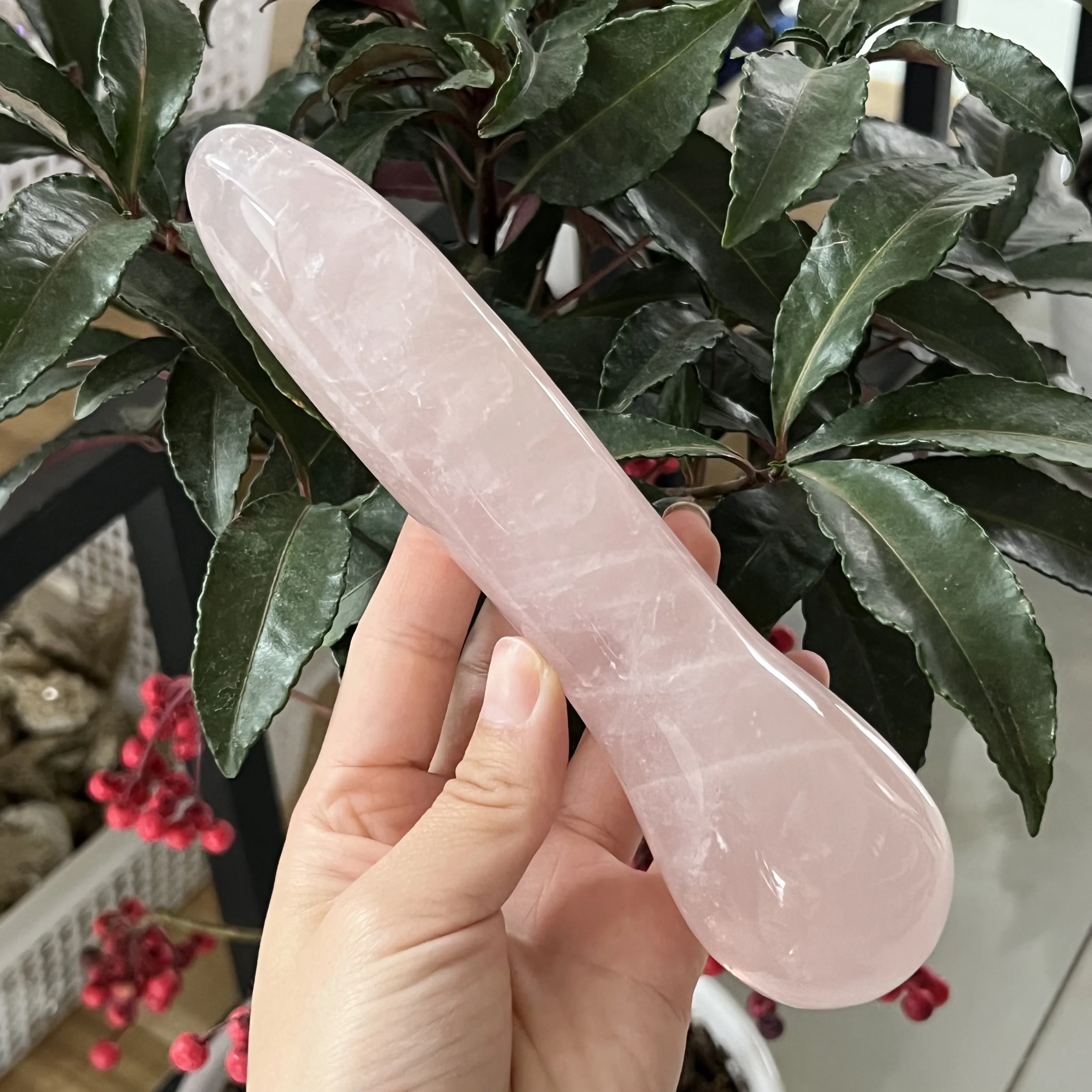 

Natural Rose Quartz Crystal Massage Wand Gemstone For Health Smooth Polished