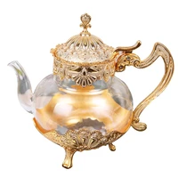 palace golden glass teapot kitchen metal cold kettle coffee pot european birthday wedding gifts style home decoration glassware