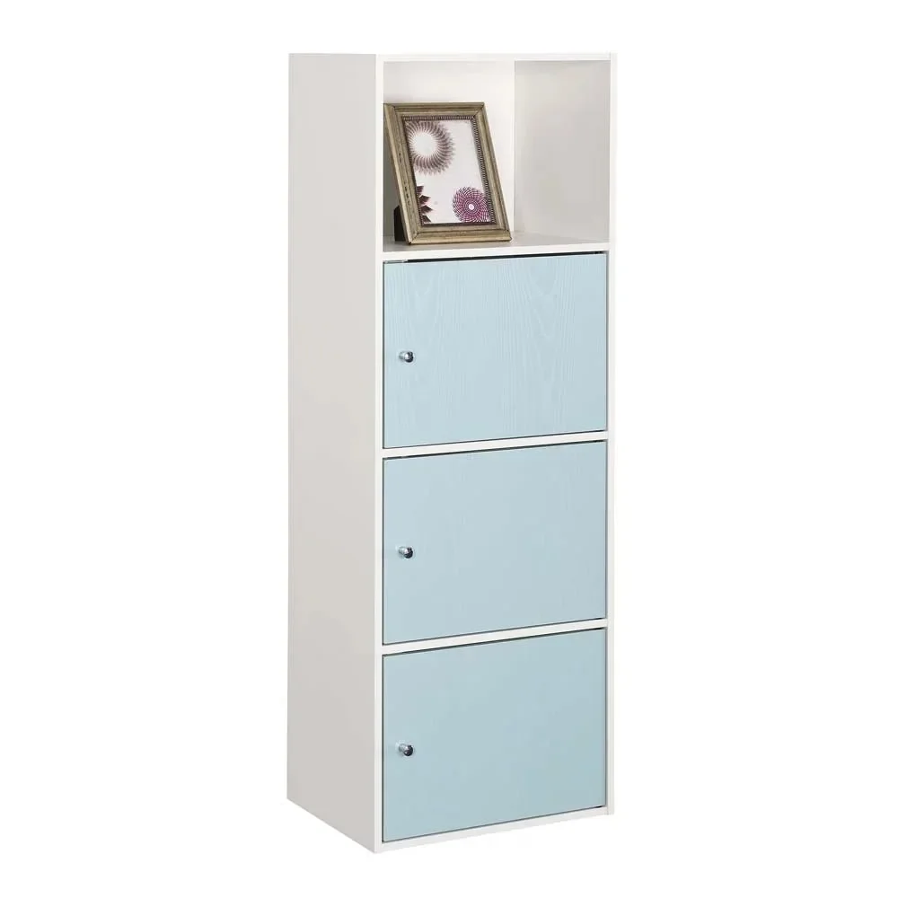 

Bathroom Kitchen Storage Cabinets 3 Door Cabinet With Shelf, White/Sea Foam Blue