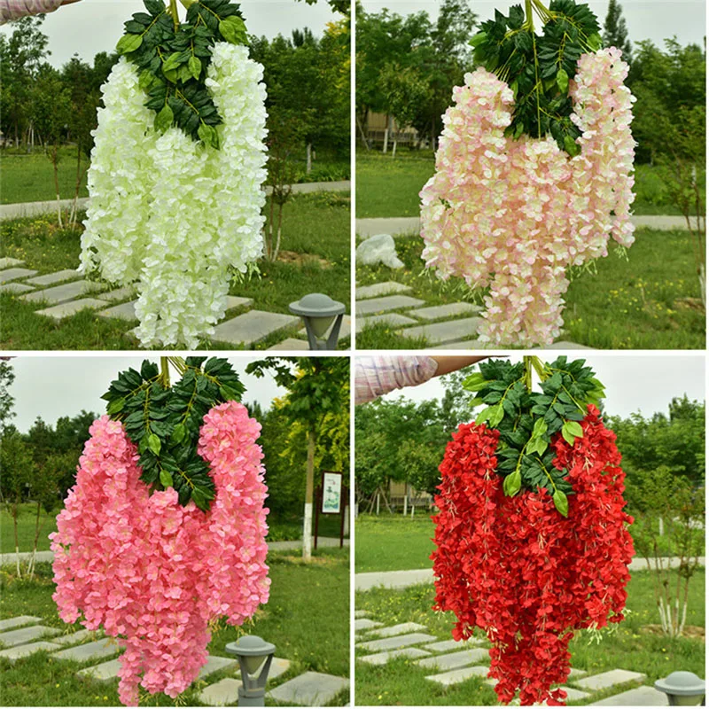 

75/110cm Fake Wisteria Flowers 6/12pcs Artificial Plant Vine Garland for Room Garden Decorations Wedding Arch Home Garden Decor