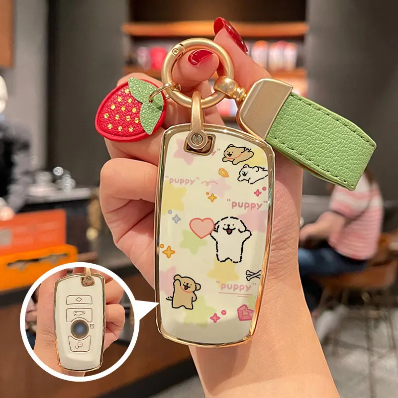 Полный чехол для автомобильного ключа брелок щенка собаки милый BMW X1 X5 X6 Z4 E90 E60 E70