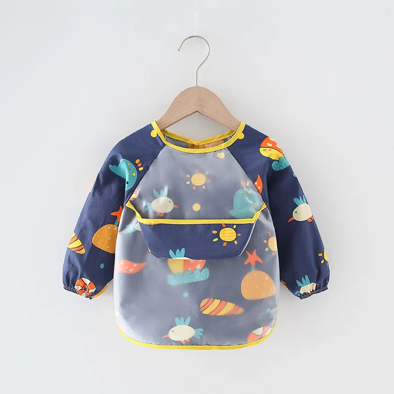 

Baby Bandana Bibs Cute Colorful Cartoon Bibs Waterproof Infant Eating Children Drawing Long Sleeve Apron Baby Self Feeding Bib