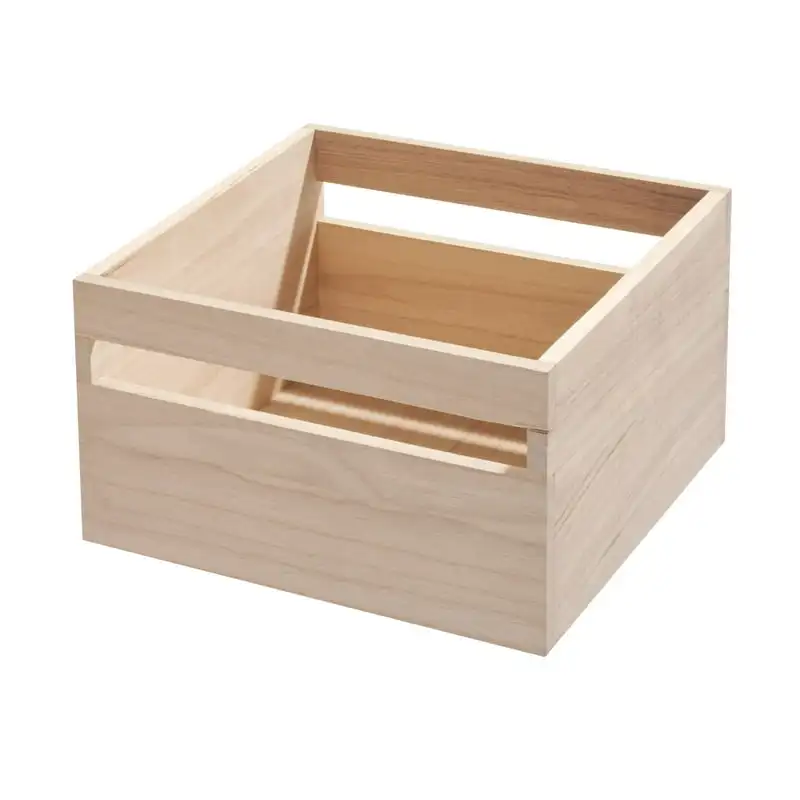 

Wood Natural Paulownia Wood Storage Bin with Handles, 10" x 10" x 6"