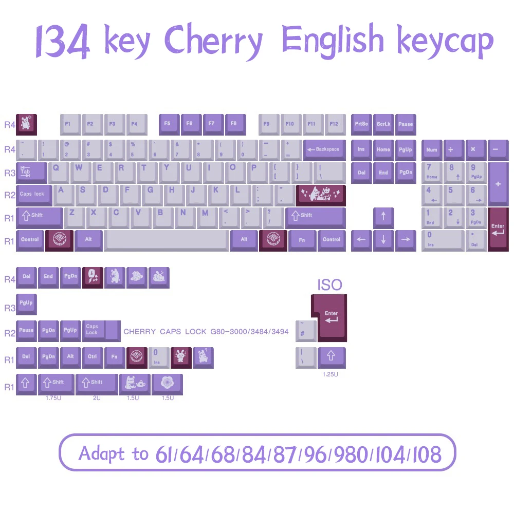 

GMK Tuzi Keycaps 134 Keys Cherry Profile PBT DYE-SUB Keycap For MX Switch Mechanical Keyboard Purple Series Key Caps ISO Enter