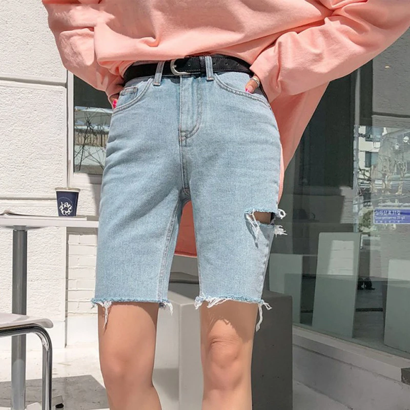 

Брюки женские рваные джинсовые с завышенной талией, шикарные повседневные Прямые штаны из денима, с дырками, лето 2021