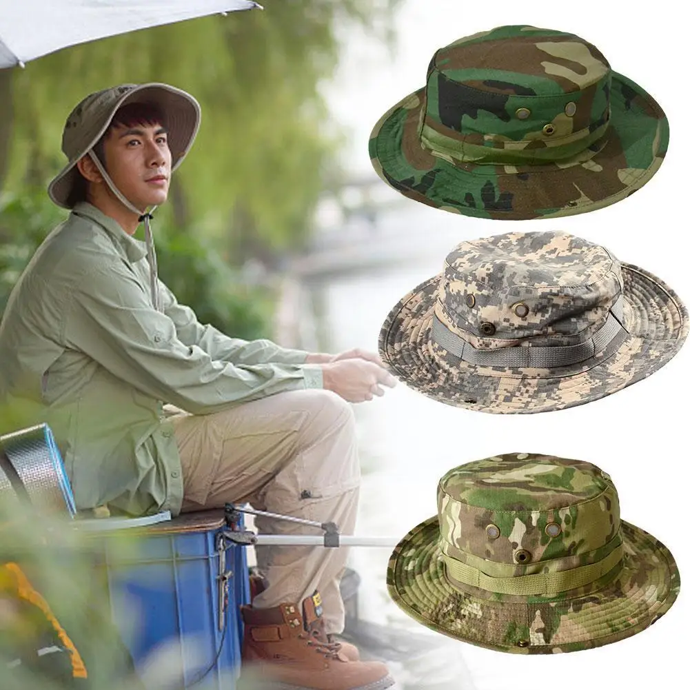 

Tactical Hunting Boonie Hat Military Camo Bucket Sun String Cap Waterproof Outdoor Hats Fisherman Fishing Camping Men With F8E7