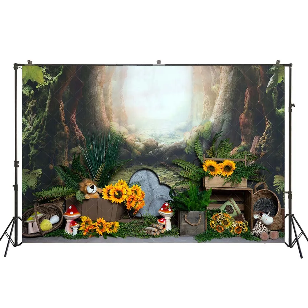 

Фоны для фотосъемки малышей с изображением леса сказки дня рождения фото плакат Зеленый Джунгли малыш торт разбивать фон для фотосъемки