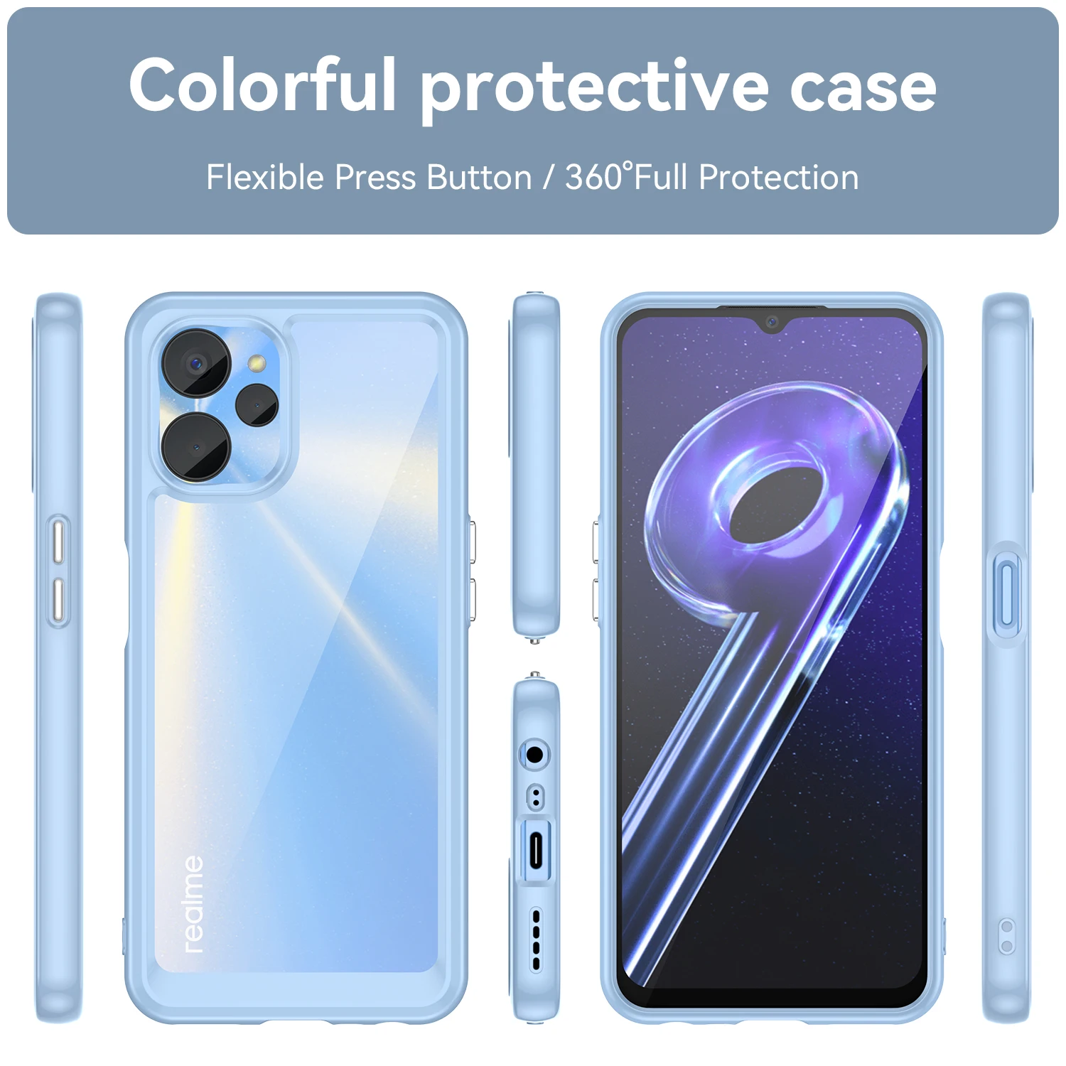 

Luxury Clear Case for Realme 9i 10 10S Q5X V20 5G Soft Edges Hard Shockproof Phone Cover Realme9i Realme10 Realme10S RealmeQ5X