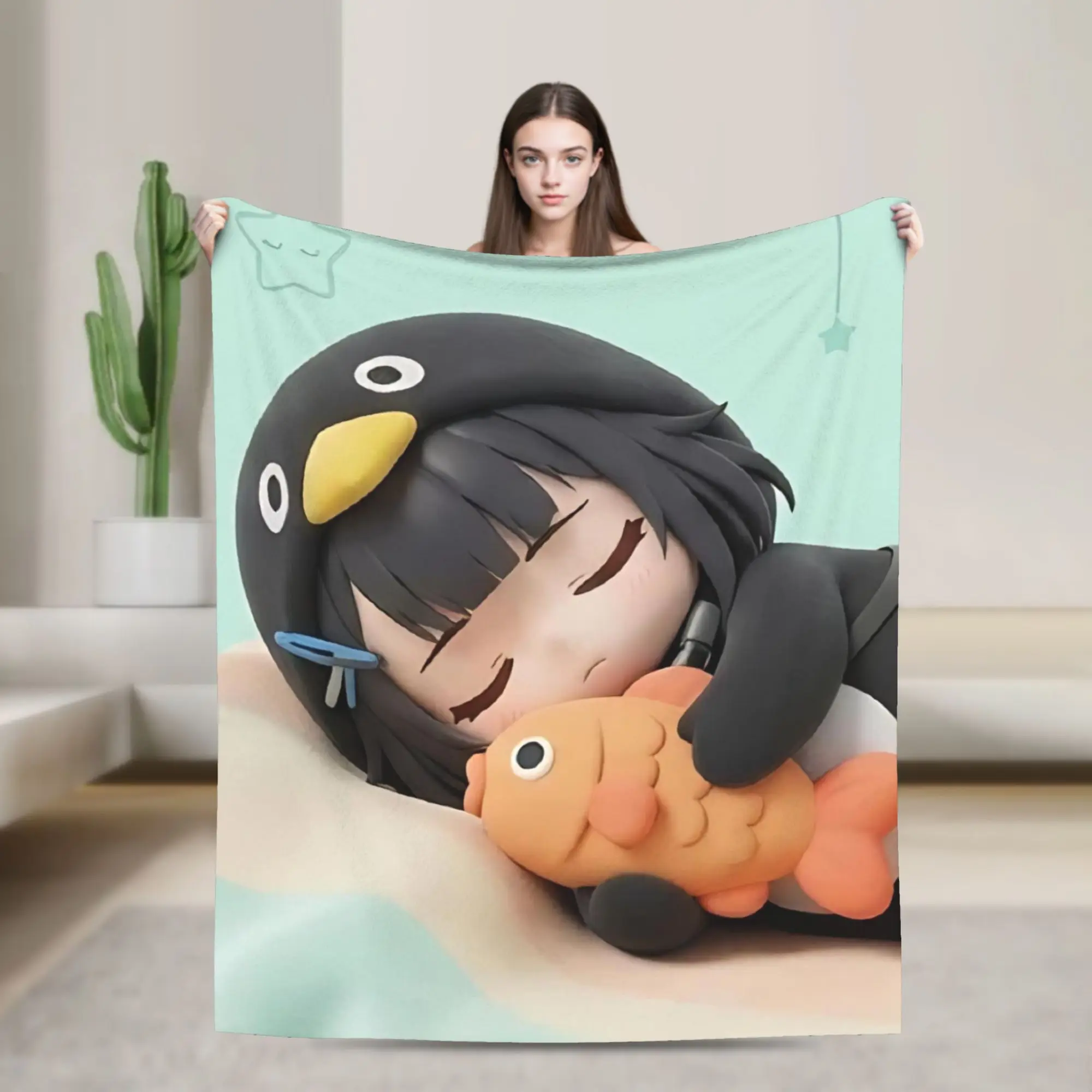 Фото Плед Gugu Gaga Penguin из фланели, мягкий и уютный, для украшения кровати и дивана №1