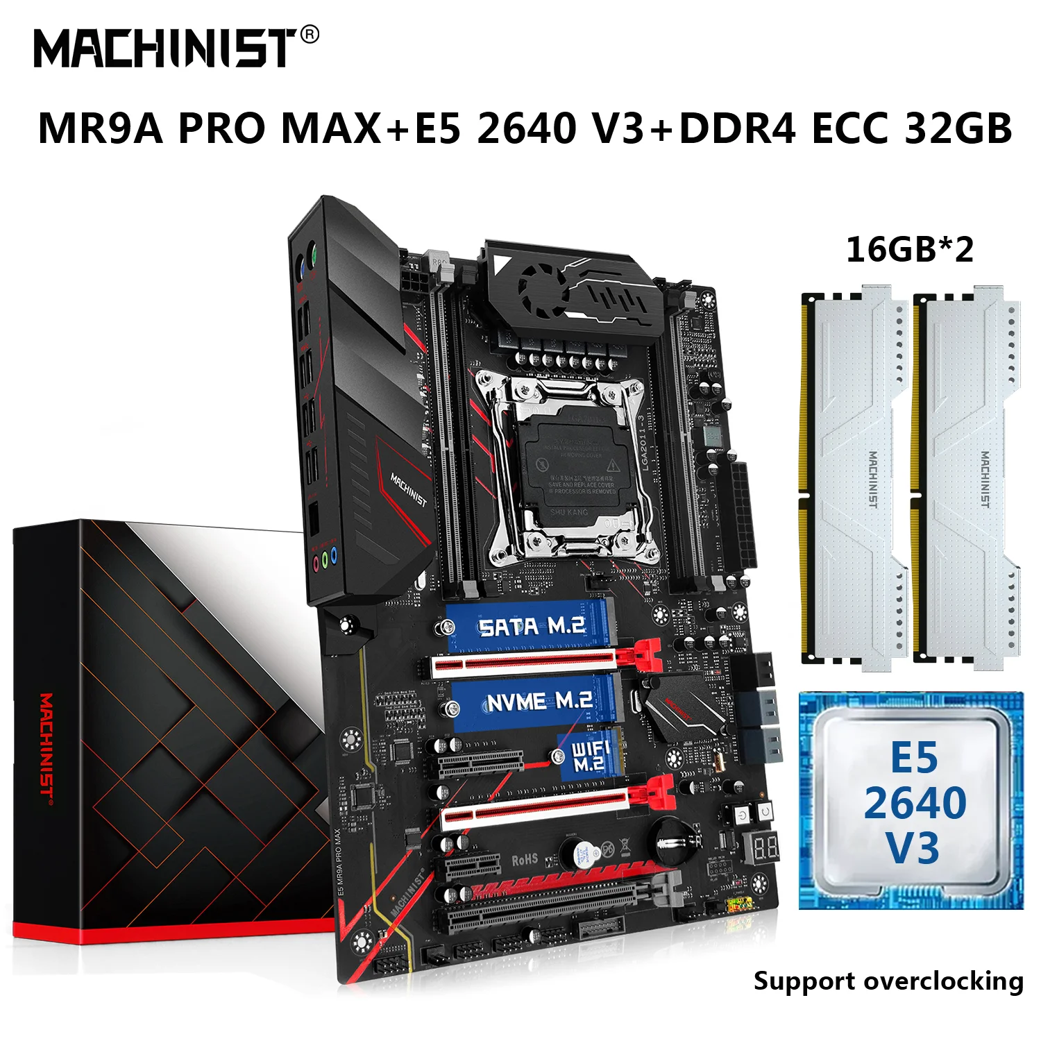 

MACHINIST Kit Xeon Motherboard With E5 2640 V3 CPU Processor LGA 2011-3 32G=2*16G DDR4 ECC RAM Set NVME M.2 USB 3.0 MR9A PRO MAX