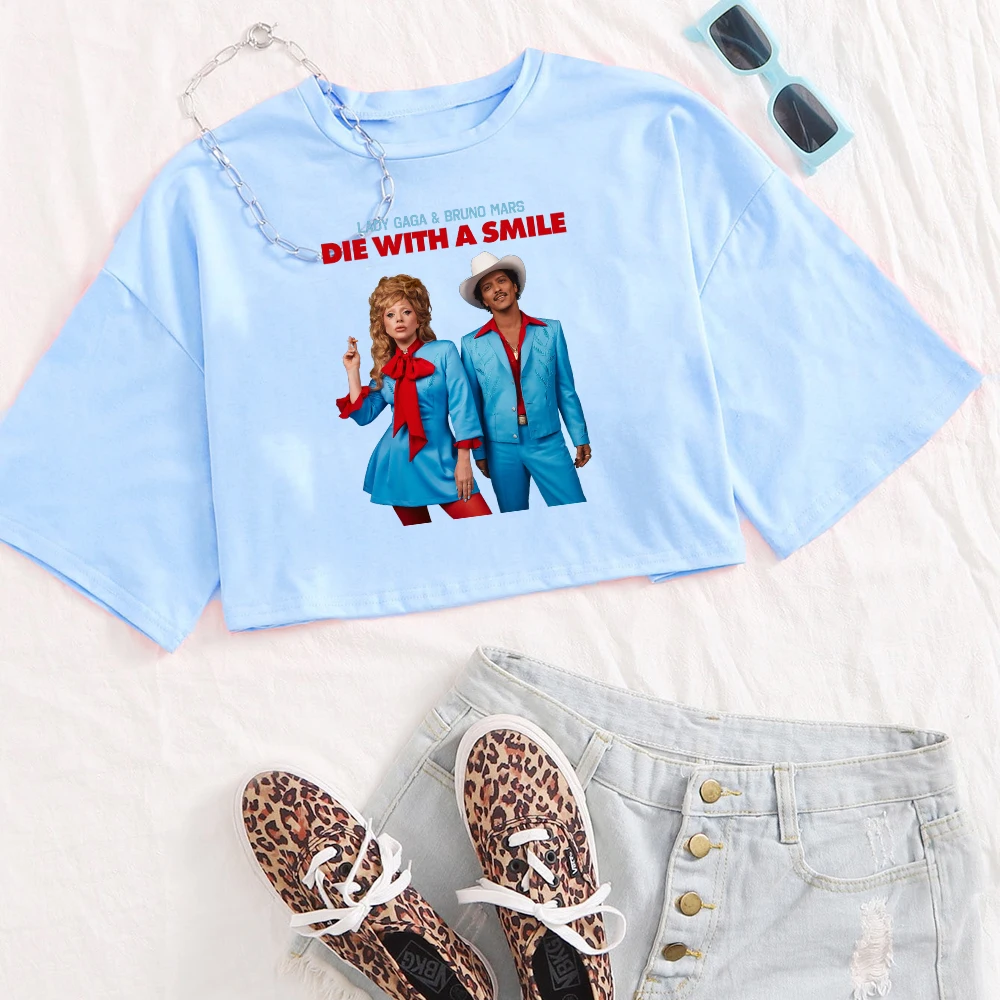 Леди Гага Бруно Марс улыбка девушки О-образный вырез повседневные Женщины майки