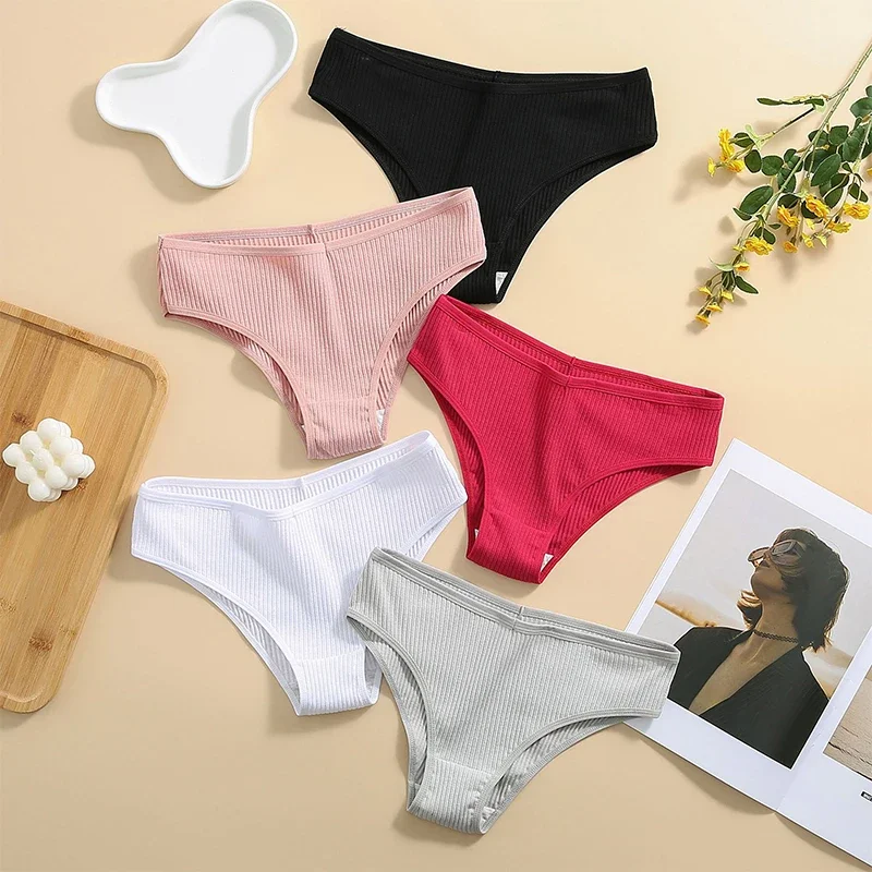 Однотонное хлопковое нижнее белье для женщин 3 шт. мягкие и дышащие трусики