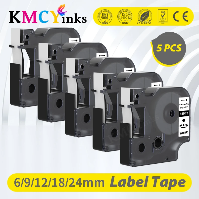 

KMCYinks 5PCS Label for Dymo D1 Tape 45013 40913 43613 Black on White Compatible for Dymo LabelManage 160 280 Label Maker
